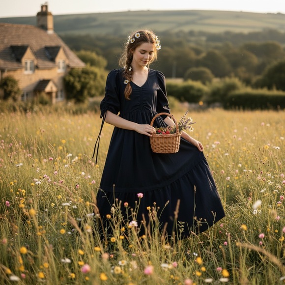 Sea New York Dresses & Skirts - Sea New York 100% Cotton Puff Sleeve Sz XS Minimalist Babydoll Tiered Maxi Dress